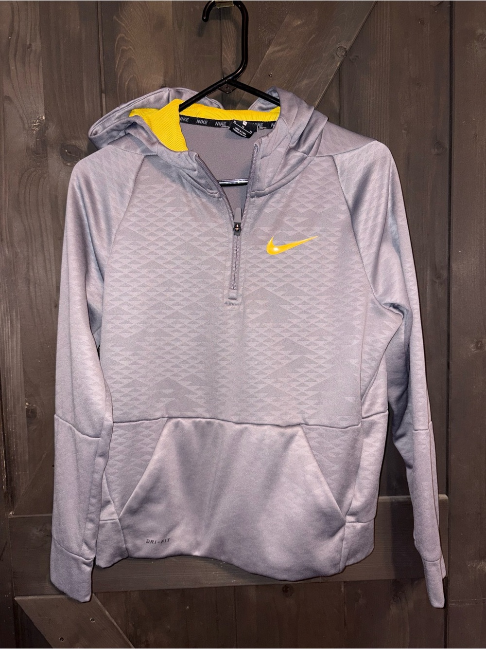 Youth XL Nike Dri-Fit Grey & Yellow 1/4 Zip Up Hoodie / Sweatshirt
